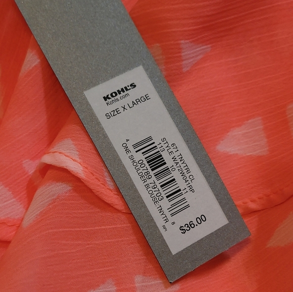 Apt. 9 Women's One-Shoulder Ruffle Blouse - Coral & White, Size XL, NWT - Picture 7 of 8